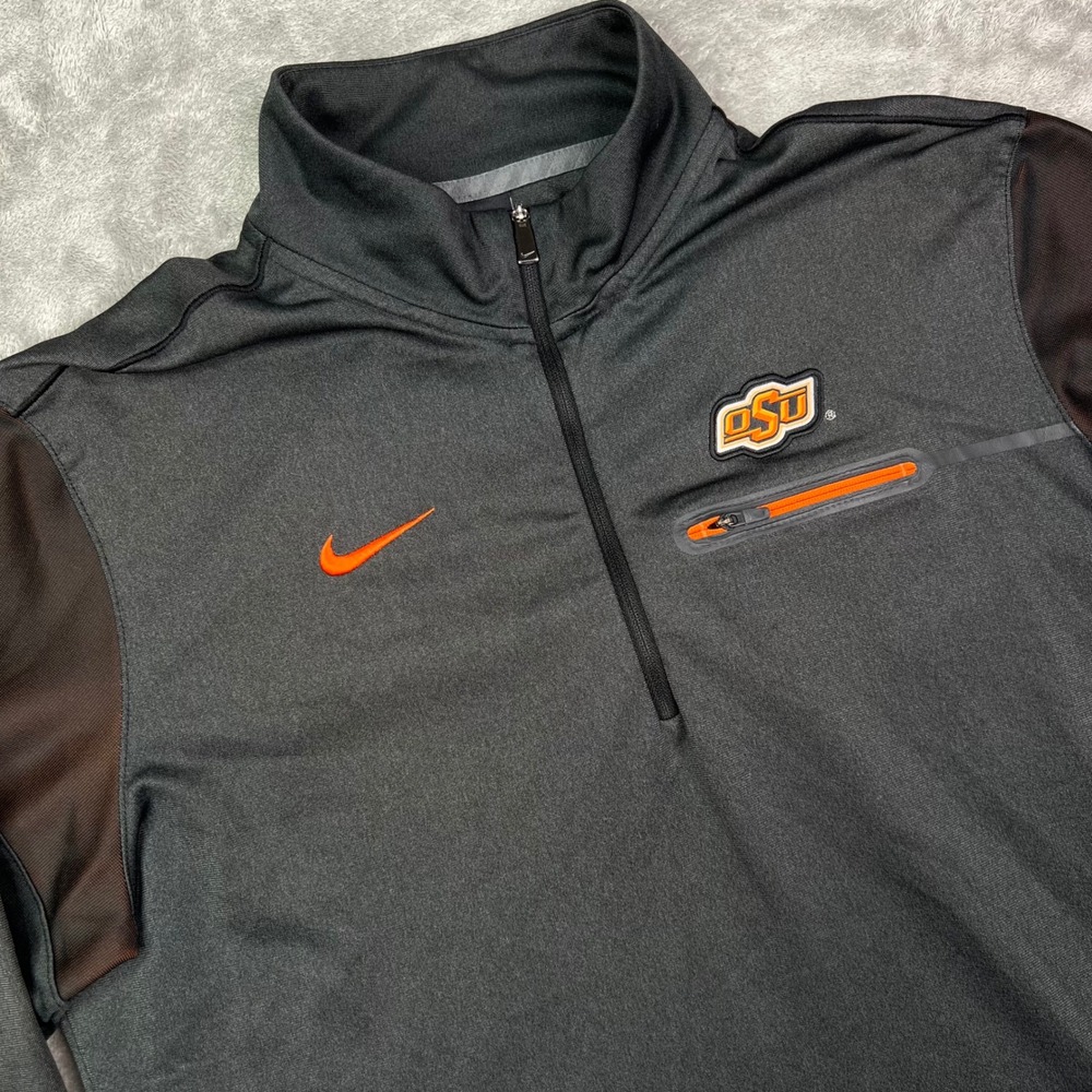 Nike Oklahoma State OSU Quarter Zip Pullover Mens Medium Gray Heathered Dri-FIT